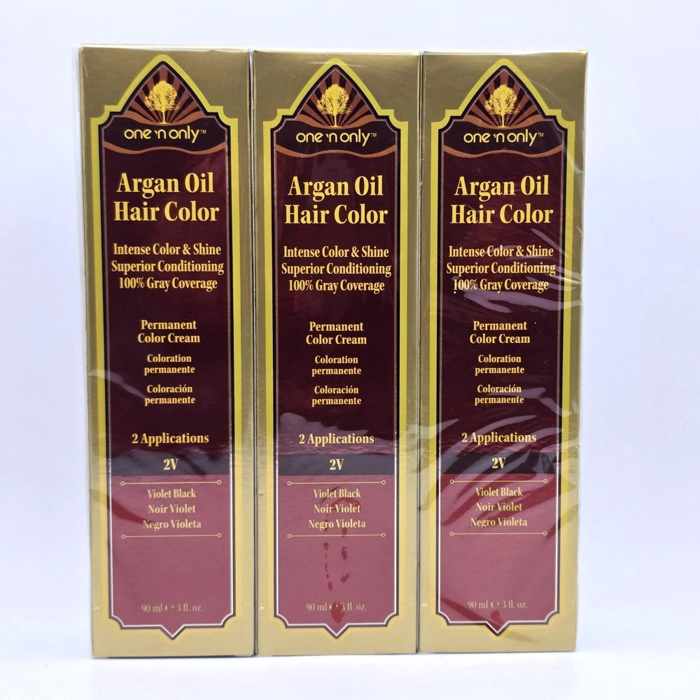 One n Only Argan Oil Hair Color 2V Violet Black 3pk Good Permanent Cream Dye